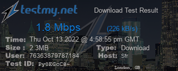 Speed Test Result